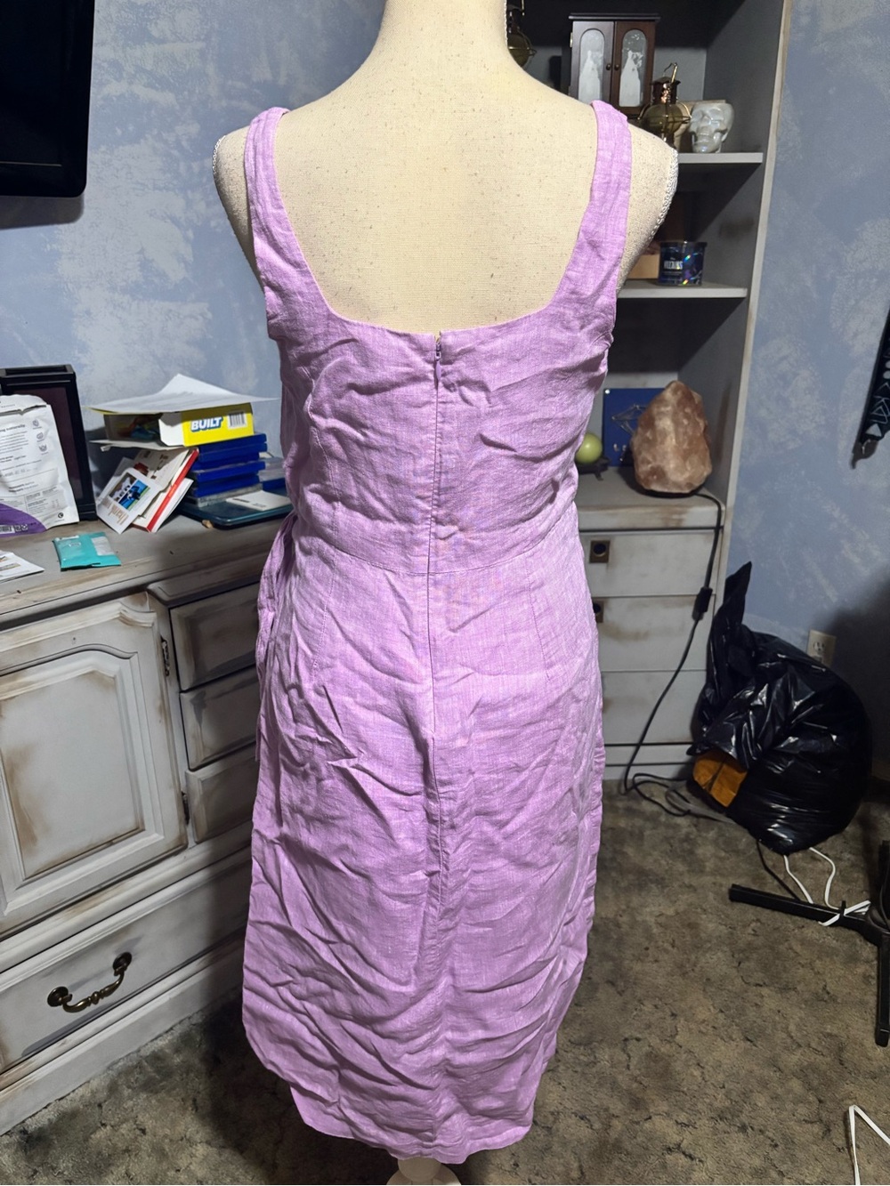 Talbots Petite 100% Linen Lilac Wrap-Style Midi Dress 2P - Picture 8 of 13